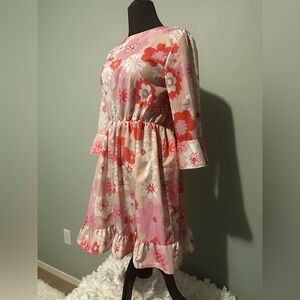 SHEIN Pink Floral Barbiecore Midi Dress – Size S